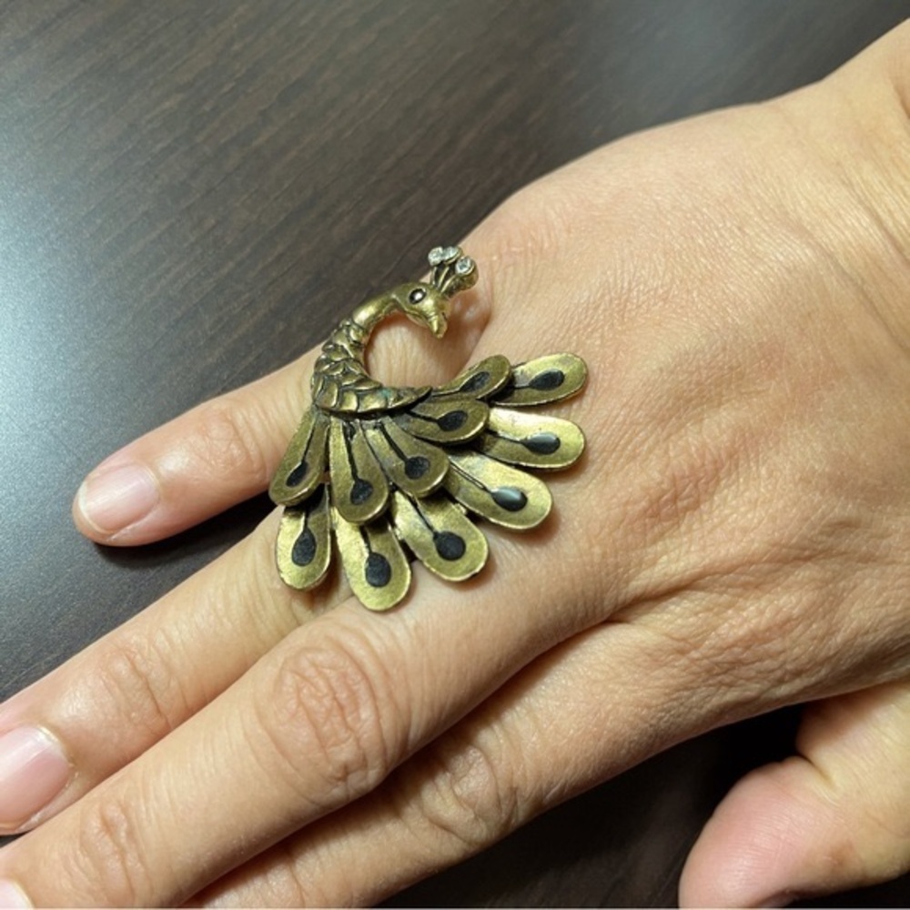 🦚 Gold & Black Peacock Statement Ring 🦚